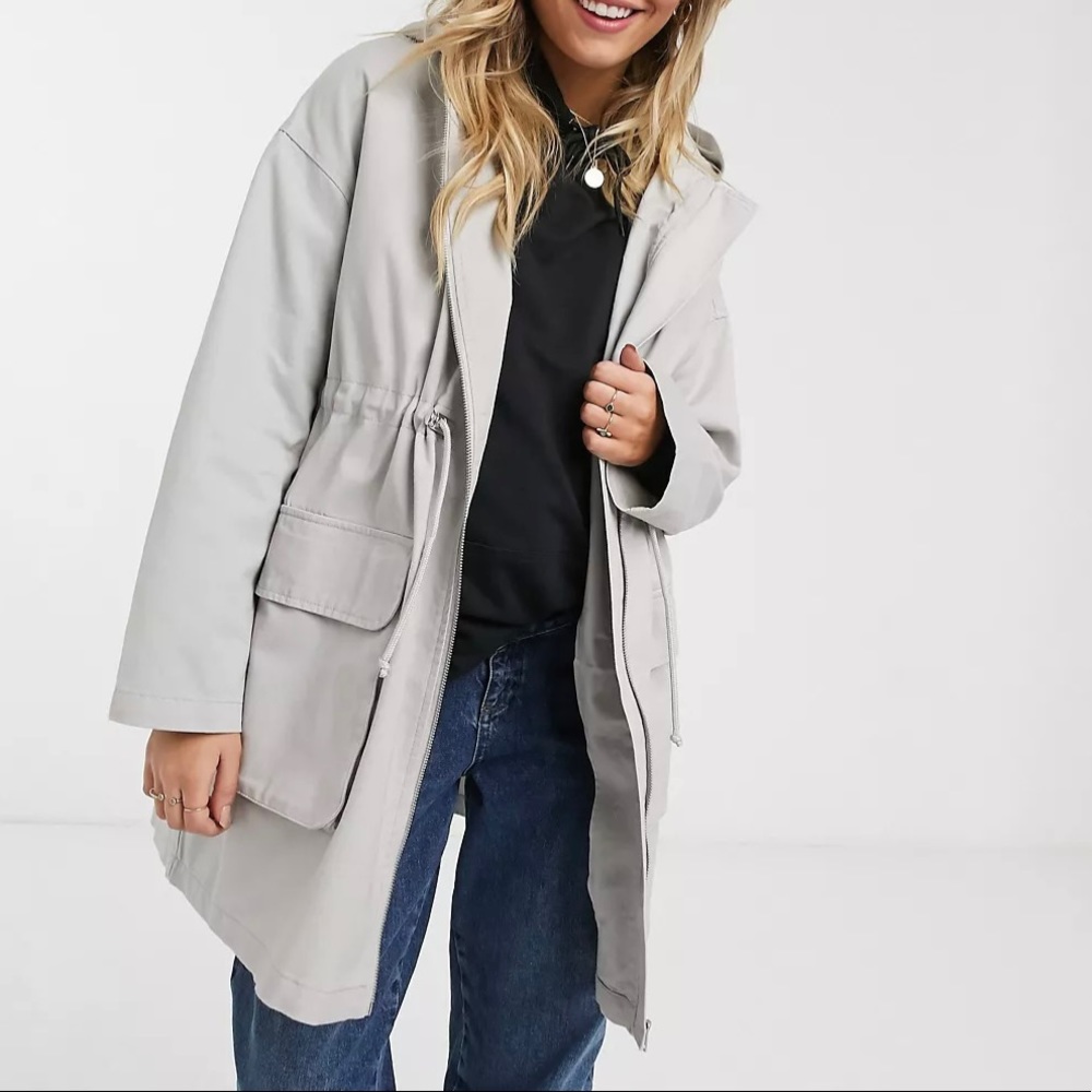 ASOS Maternity gray hooded lightweight zip up parka jacket 6